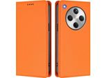 Custodia Per Oppo Find X8, Flip Cover In Finto Cuoio Antiurto E Magnetica Con Supporto Arancione
