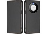 Custodia Per Huawei Mate 60, Flip Cover In Finto Cuoio Antiurto Magnetica Con Supporto Nero