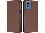 Custodia Per Motorola Moto G 5G 2024, Custodia Magnetica Antiurto Con Supporto In Finto Cuoio Flip Cover Marrone