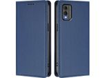 Custodia In Pelle Per Nokia C32, Flip Case Magnetico In Finto Cuoio Con Supporto Blu Scuro