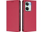 Custodia In Pelle Per Oneplus Nord 3, Custodia Magnetica In Finto Cuoio Con Supporto Rosso
