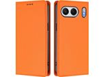Custodia In Pelle Per Oneplus Nord 4, Custodia Flip Magnetica In Finto Cuoio Con Supporto Arancione
