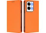 Custodia Per Telefono Cellulare Per Oppo Reno9 /Reno9 Pro 5G, Flip Cover In Finto Cuoio Antiurto Magnetica Con Supporto Arancione