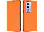 Custodia In Pelle Per Oppo A80 5G, Custodia Magnetica In Finto Cuoio Con Supporto Arancione