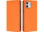 Custodia In Pelle Per Iphone 12/Iphone 12 Pro, Custodia Flip Magnetica In Finto Cuoio Con Supporto Arancione