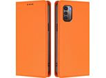 Custodia In Pelle Per Nokia G21 /Nokia G11, Flip Case Magnetico In Finto Cuoio Con Supporto Arancione