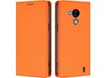 Custodia In Pelle Per Nokia C30, Flip Case Magnetico In Finto Cuoio Con Supporto Arancione