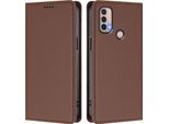 Custodia In Pelle Per Motorola Moto E20 / E30 / E40, Custodia Flip Magnetica In Finto Cuoio Con Supporto Marrone