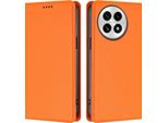 Custodia In Pelle Per Oneplus 13, Flip Case Magnetico In Finto Cuoio Con Supporto Arancione