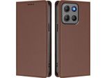 Custodia Per Motorola Moto G15/Moto G15 Power, Flip Cover In Finto Cuoio Antiurto Magnetica Con Supporto Marrone