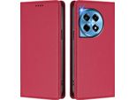 Custodia In Pelle Per Oneplus 12R, Custodia Magnetica In Finto Cuoio Con Supporto Rosso