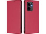 Custodia In Pelle Per Oppo Reno13 F 5G, Custodia Magnetica In Finto Cuoio Con Supporto Rosso