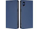 Custodia Per Iphone Xs Max, Flip Cover In Finto Cuoio Antiurto E Magnetica Con Supporto Blu Scuro