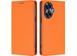 Custodia Per Telefono Cellulare Per Realme C55, Flip Cover In Finto Cuoio Antiurto Magnetica Con Supporto Arancione