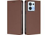 Custodia In Pelle Per Oppo Reno8 5G, Custodia Magnetica In Finto Cuoio Con Supporto Marrone