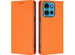 Custodia In Pelle Per Motorola Moto G75 5G, Custodia Flip Magnetica In Finto Cuoio Con Supporto Arancione