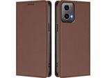 Custodia Per Motorola Moto G34 / Moto G45, Flip Cover In Finto Cuoio Antiurto Magnetica Con Supporto Marrone