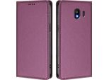 Custodia In Pelle Per Samsung Galaxy J4 2018, Flip Case Magnetico In Finto Cuoio Con Supporto Viola