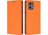 Custodia In Pelle Per Motorola Moto G 5G 2023, Custodia Flip Magnetica In Finto Cuoio Con Supporto Arancione