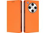 Custodia In Pelle Per Oppo Find X8 Pro, Custodia Flip Magnetica In Finto Cuoio Con Supporto Arancione
