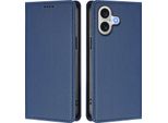 Custodia In Pelle Per Iphone 17, Flip Case Magnetico In Finto Cuoio Con Supporto Blu Scuro