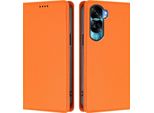 Custodia Per Honor 90 Lite, Flip Cover In Finto Cuoio Antiurto E Magnetica Con Supporto Arancione