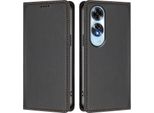 Custodia In Pelle Per Oppo A60 4G, Flip Case Magnetico In Finto Cuoio Con Supporto Nero