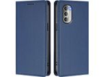 Custodia Per Motorola Moto G51 5G, Flip Cover In Finto Cuoio Antiurto Magnetica Con Supporto Blu Scuro