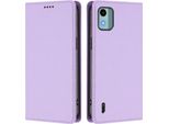 Custodia In Pelle Per Nokia C12, Flip Case Magnetico In Finto Cuoio Con Supporto Viola Chiaro
