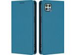 Custodia In Pelle Per Samsung Galaxy A22 5G, Flip Case Magnetico In Finto Cuoio Con Supporto Lake Blu