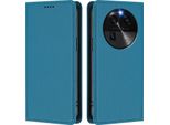 Custodia In Pelle Per Oppo Find X6, Flip Case Magnetico In Finto Cuoio Con Supporto Lake Blu
