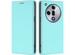 Custodia Per Oppo Find X7, Flip Cover In Finto Cuoio Antiurto Magnetica Con Supporto Turchese