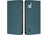 Custodia In Pelle Per Nokia C12, Flip Case Magnetico In Finto Cuoio Con Supporto Verde
