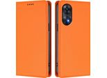Custodia Per Oppo Reno8 T 4G, Custodia Magnetica Antiurto Con Supporto In Finto Cuoio Flip Cover Arancione