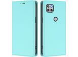 Custodia Per Motorola Moto G 5G 2020, Flip Cover In Finto Cuoio Antiurto Magnetica Con Supporto Turchese