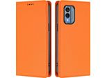 Custodia In Pelle Per Nokia X30, Flip Case Magnetico In Finto Cuoio Con Supporto Arancione