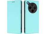 Custodia Per Oppo Find X8S+, Flip Cover In Finto Cuoio Antiurto Magnetica Con Supporto Turchese