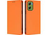 Custodia In Pelle Per Motorola Moto G06, Custodia Flip Magnetica In Finto Cuoio Con Supporto Arancione