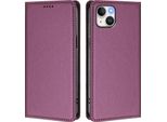 Custodia In Pelle Per Iphone 15 Plus, Flip Case Magnetico In Finto Cuoio Con Supporto Viola