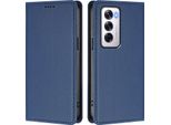 Custodia In Pelle Per Oppo Reno12 5G, Flip Case Magnetico In Finto Cuoio Con Supporto Blu Scuro
