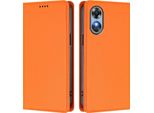 Custodia In Pelle Per Oppo A17/Oppo A17K, Custodia Magnetica In Finto Cuoio Con Supporto Arancione