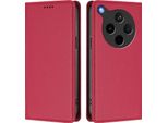 Custodia In Pelle Per Oppo Find X8S+, Custodia Magnetica In Finto Cuoio Con Supporto Rosso