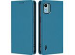 Custodia In Pelle Per Nokia C12, Custodia Flip Magnetica In Finto Cuoio Con Supporto Lake Blu