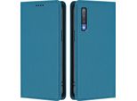 Custodia In Pelle Per Samsung Galaxy A7 2018, Flip Case Magnetico In Finto Cuoio Con Supporto Lake Blu