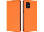 Custodia In Pelle Per Samsung Galaxy A51 5G, Flip Case Magnetico In Finto Cuoio Con Supporto Arancione