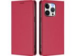 Custodia Per Iphone 13 Pro, Flip Cover In Finto Cuoio Antiurto Magnetica Con Supporto Rosso