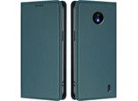 Custodia Per Nokia C10/Nokia C20, Flip Cover In Finto Cuoio Antiurto Magnetica Con Supporto Verde