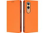 Custodia In Pelle Per Oneplus Nord CE4 Lite, Custodia Flip Magnetica In Finto Cuoio Con Supporto Arancione