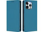 Custodia Per Iphone 14 Pro Max, Flip Cover In Finto Cuoio Antiurto E Magnetica Con Supporto Blu