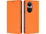 Custodia In Pelle Per Oppo Reno10 / Reno10 Pro 5G, Flip Case Magnetico In Finto Cuoio Con Supporto Arancione